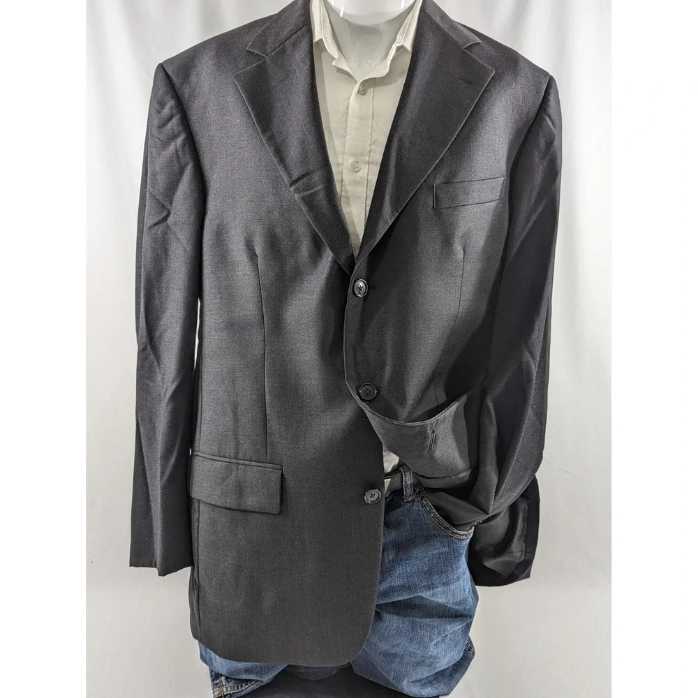 Harold Powell Mens Sport Coat Blazer Three Button Jacket Wool 44L Gray Crosshatc